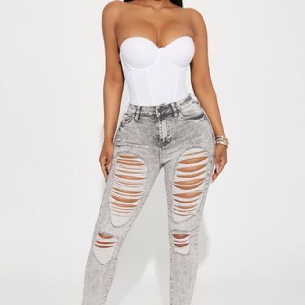 Wait For Your Love Stretch Ripped Skinny Jeans - Grey - 14 Plus
